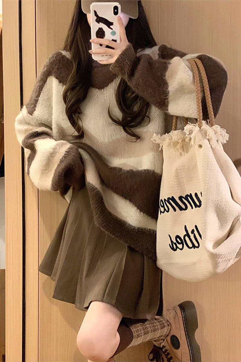 Color stripe languid is lazy loose sweaters