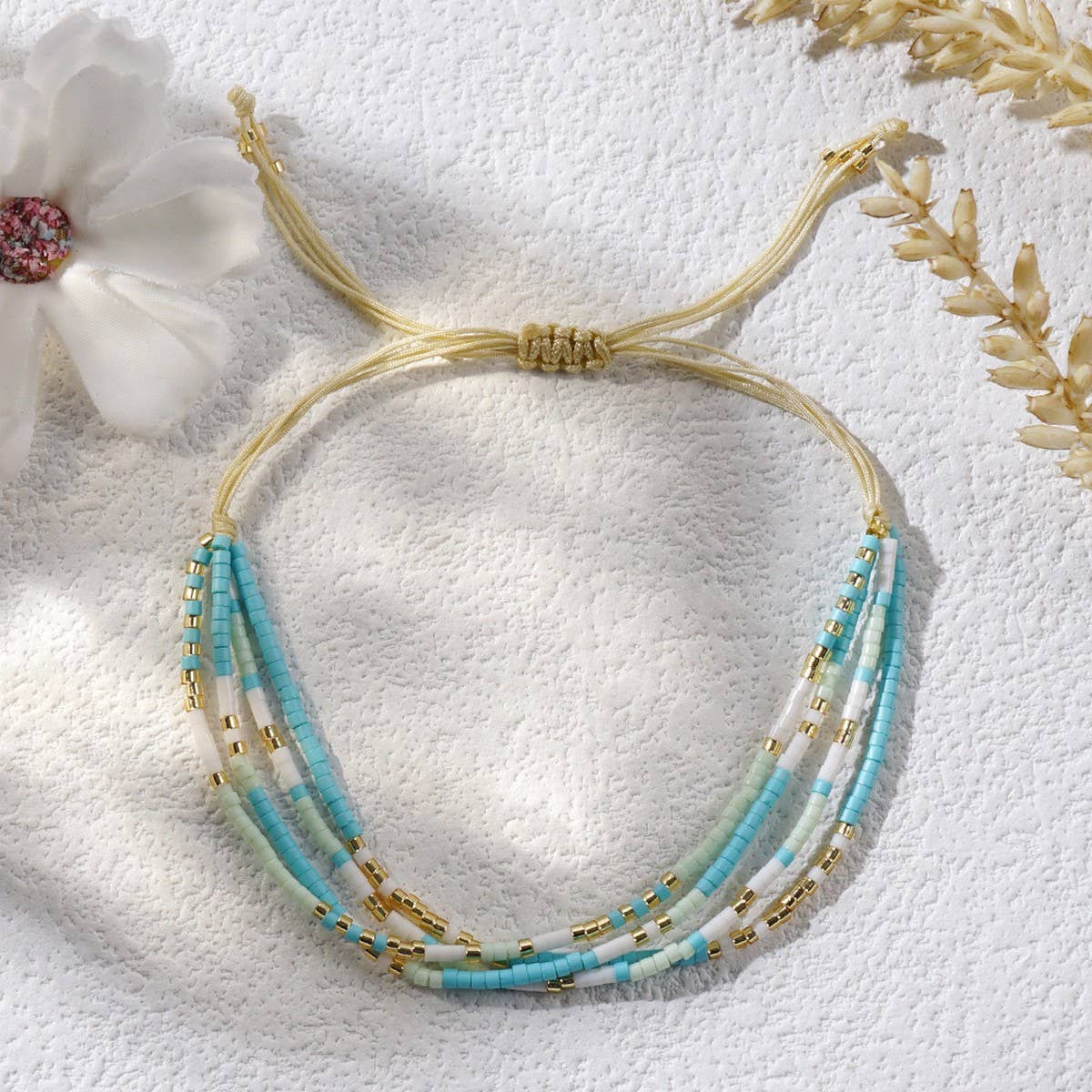MIXED COLOR RICE BEADS STACKING DESIGN BRACELET