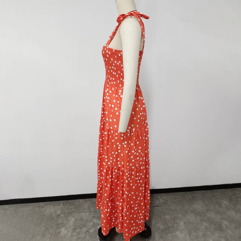 BACKLESS PRINTED HALTER STRAP LONG DRESS