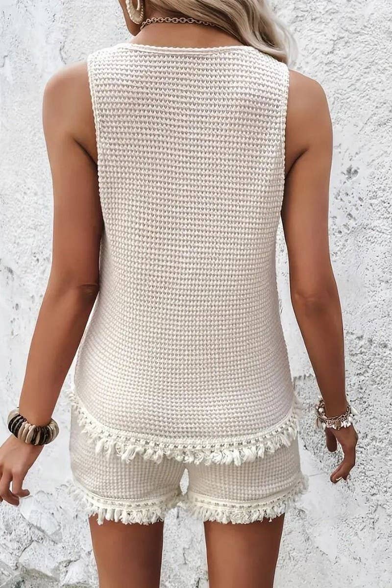 CWSTB2056_SLEEVELESS ROUND NECK TOP AND SHORTS SET