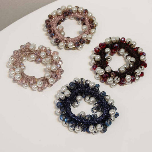 Boho Crystal Pearl Beaded Hair Tie Cute Girl Band_CWAHA6779