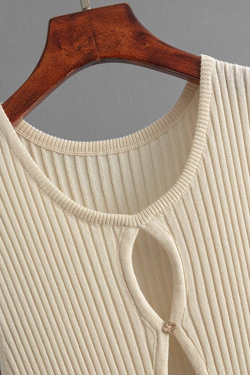 CWDMD01155_SLEEVELESS HOLLOW OUT KNIT BODYCON DRESS