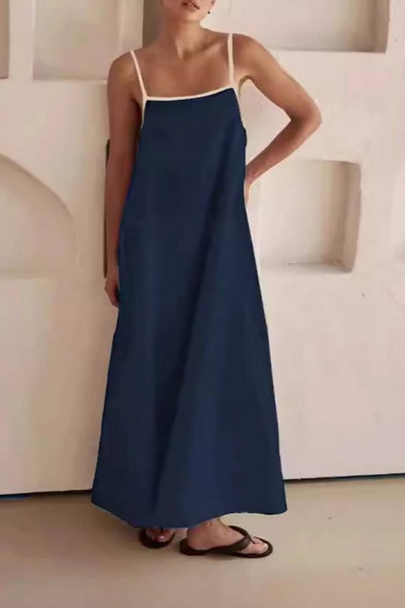 CWDMD5469_FASHIONABLE CONTRAST COLOR SLING DRESS
