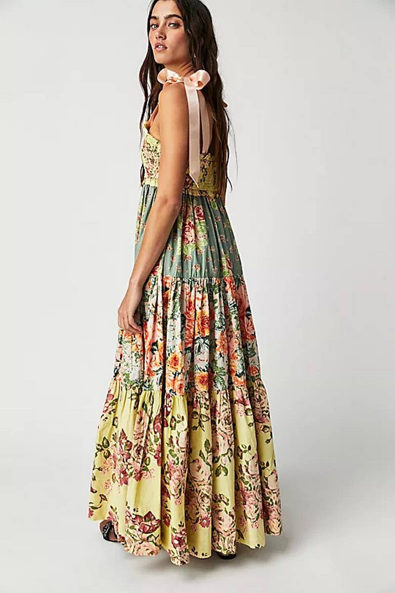 CWDMD5213_FLORAL SLIM FIT FRENCH STYLE CAMI DRESS