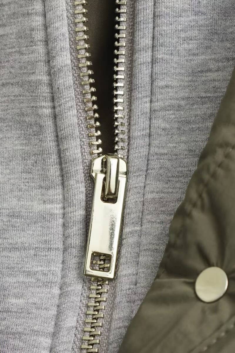 CWOCO1081_ROUND NECK DETACHABLE HOOD PADDED JACKET