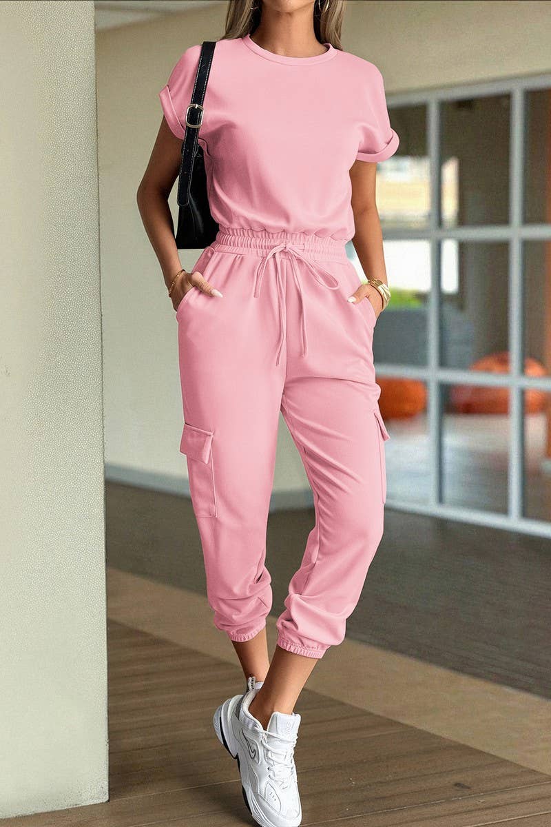 CWSTB00444_SOLID CASUAL SHORT SLEEVE TEE & SHORTS SET