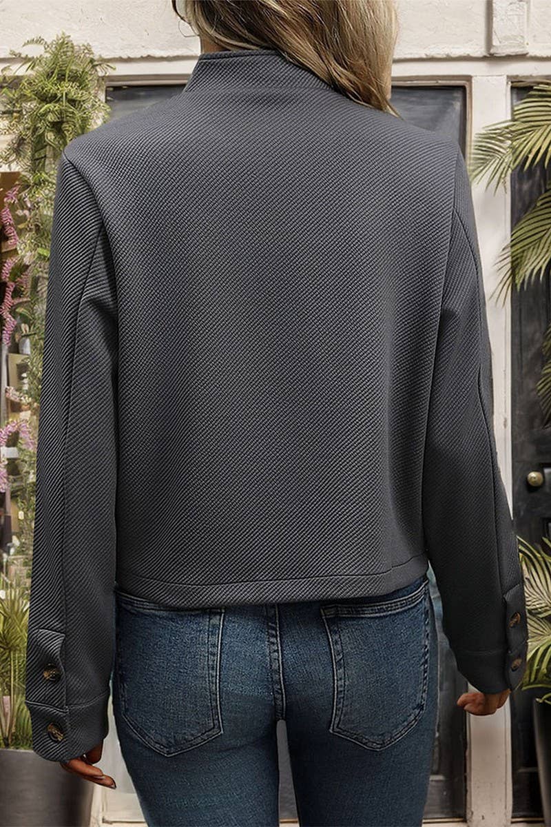 CWOJA0909_TEXTURED STAND COLLAR SOLID COLOR JACKET