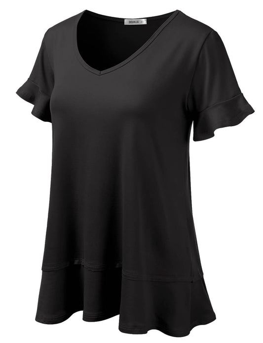 CWTTS681-P_Casual Tshirt V Neck Short Sleeve Loose blouse
