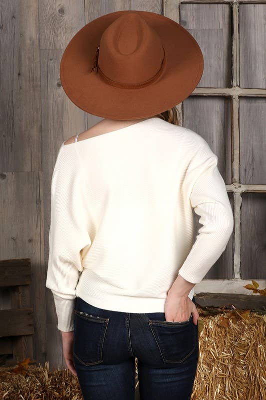 CWOSWL1835_SOFT ONE SIDE OFF SHOULDER SWEATER RIB TOP