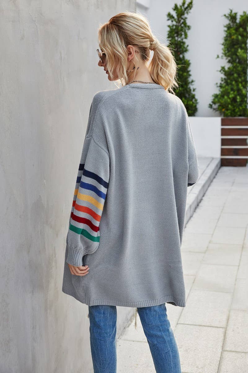 CWOCAL0924_STRIPED MID-LENGTH KNITTED CARDIGAN SWEATER