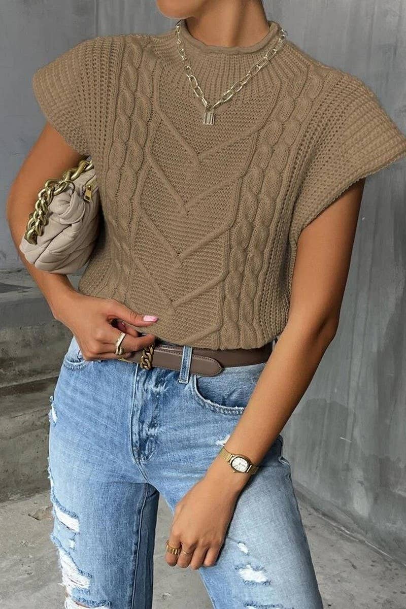 CWOSWSL0141_SOLID COLOR CASUAL TWISTED HIGH COLLAR VEST