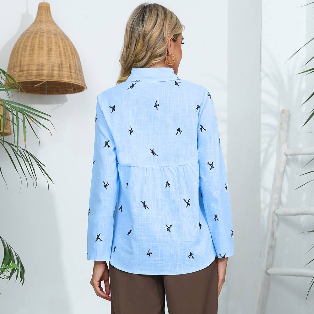 COTTON AND LINEN ANIMAL PRINT CASUAL LAPEL SHIRT