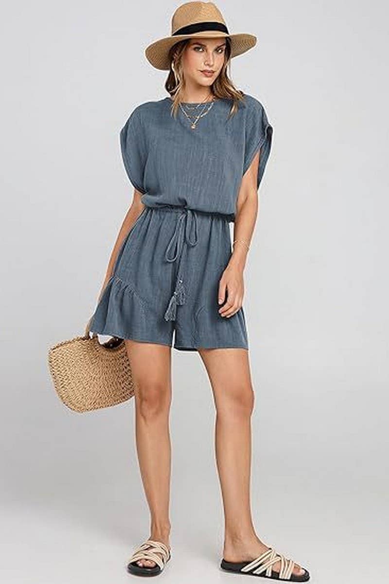 CWSBSS00012_SUMMER LOOSE CASUAL WAIST SHORT-SLEEVED JUMPSUIT