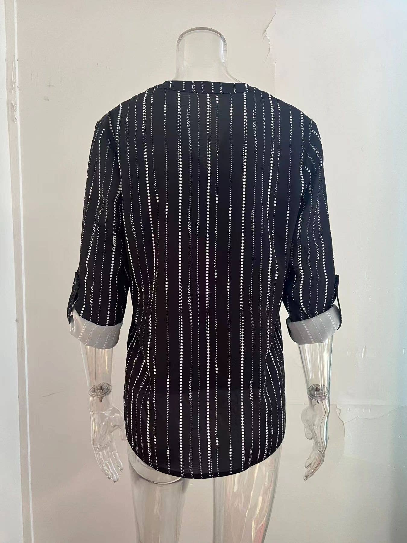 Casual elegant striped zipper long-sleeved shirt