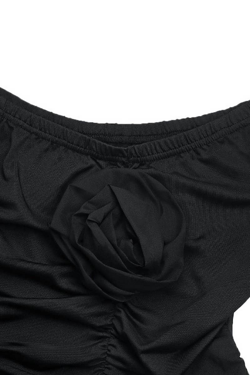 CWSBSL0077_BLACK OFF SHOULDER 3D FLORAL SLIM BODYSUIT