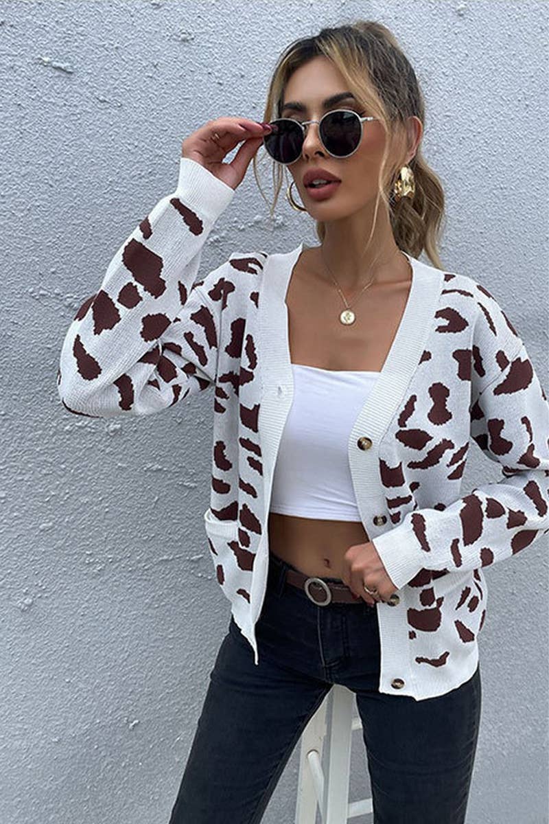 CWOSWL6815_NEW LEOPARD PRINT V-NECK KNITTED SWEATER JACKET