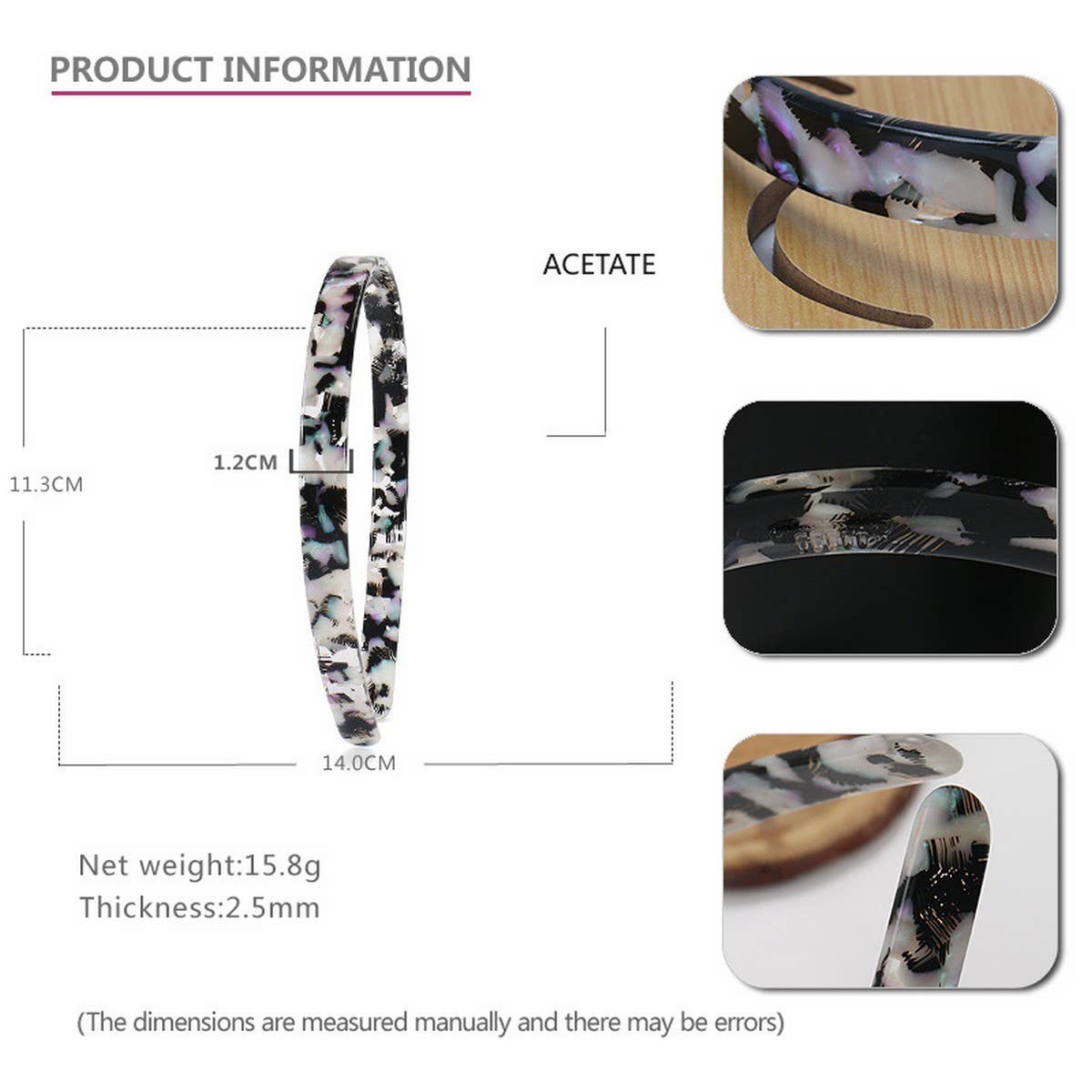 SIMPLE ACETATE TEXTURED HEADBAND HAIRPIN