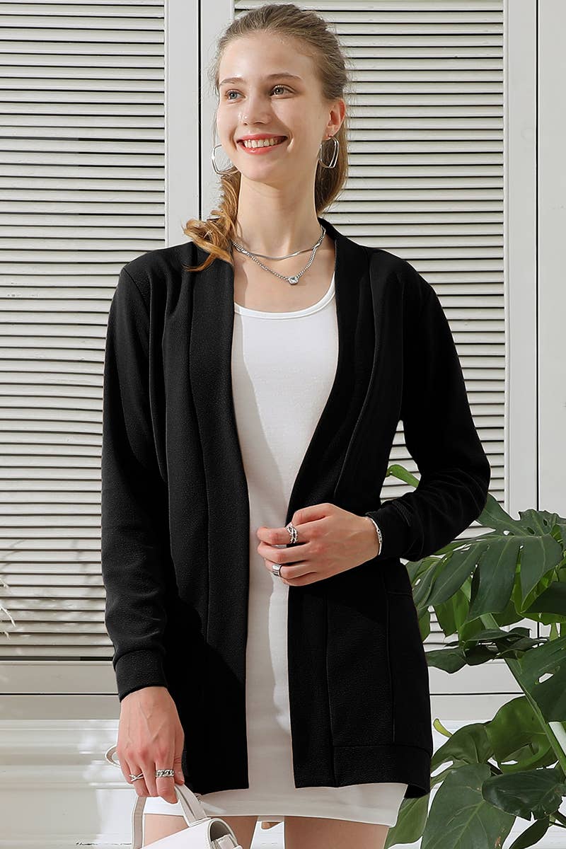 CWOCAL532_LONG SLEEVE SHORT ROVE CARDIGAN WITH POCKETS