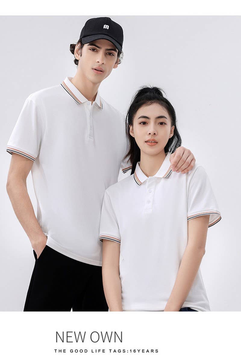 CWTBLS02419_COLORBLOCK POLO COLLAR SHORT SLEEVE CASUAL TOP