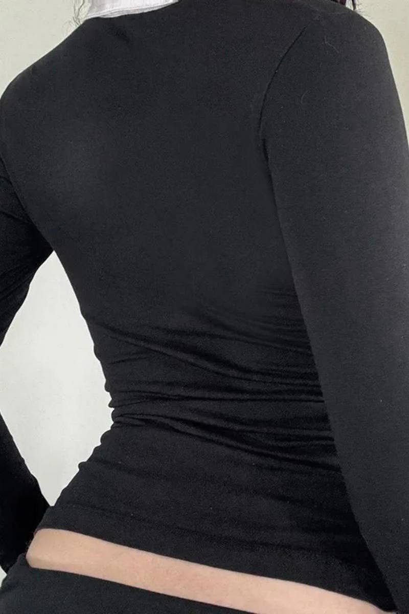 CWTBLL3602_SLIM FIT U-NECK SOLID COLOR KNIT LONG SLEEVE TOP