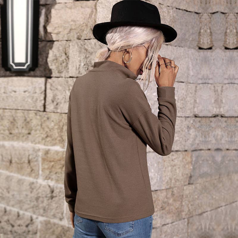 CASUAL TOP ZIPPER LONG-SLEEVED LAPEL SWEATER