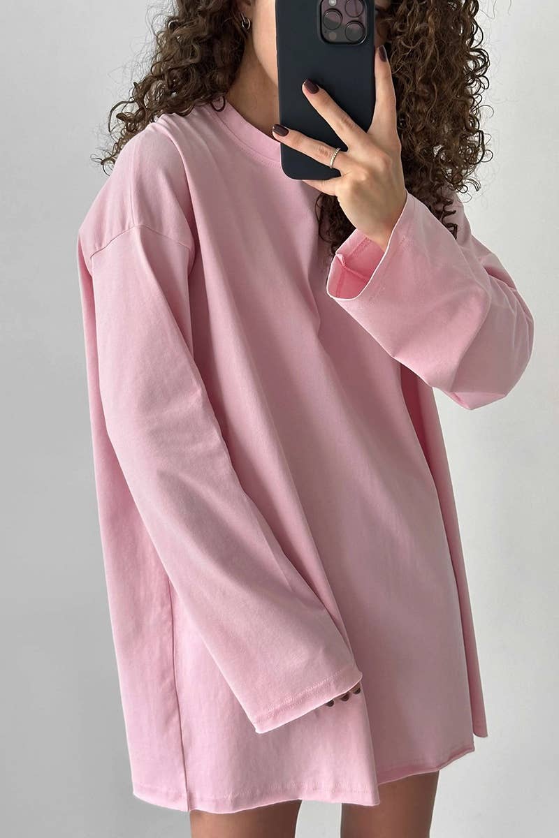 CWTBLL2963_SPRING AUTUMN ROUND NECK LONG SLEEVE TOP