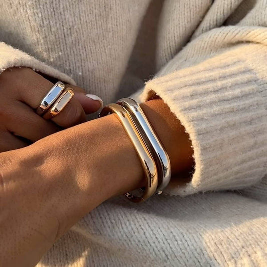 Minimalist Irregular Square Clasp Cuff Bracelet