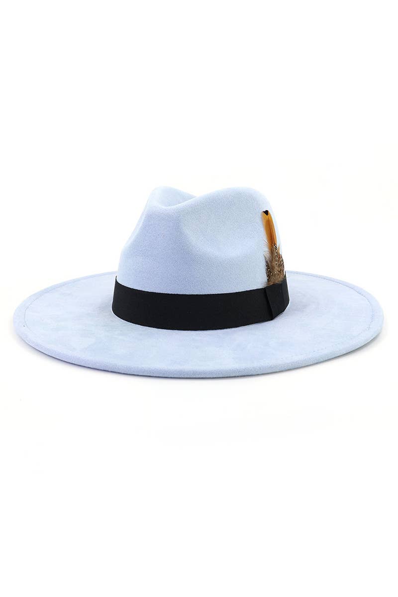 WOMEN WARM FEATHER DECORATIVE BELT PANAMA HAT_CWAH0676