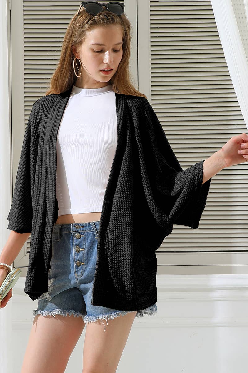 CWOCAL540-P_BATWING SLEEVE WAFFLE SWEATER KNIT CARDIGAN
