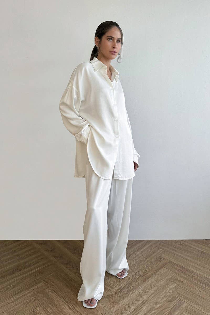 CWSPJ0242_SATIN LONG-SLEEVED TROUSERS PAJAMAS HOME CLOTHES