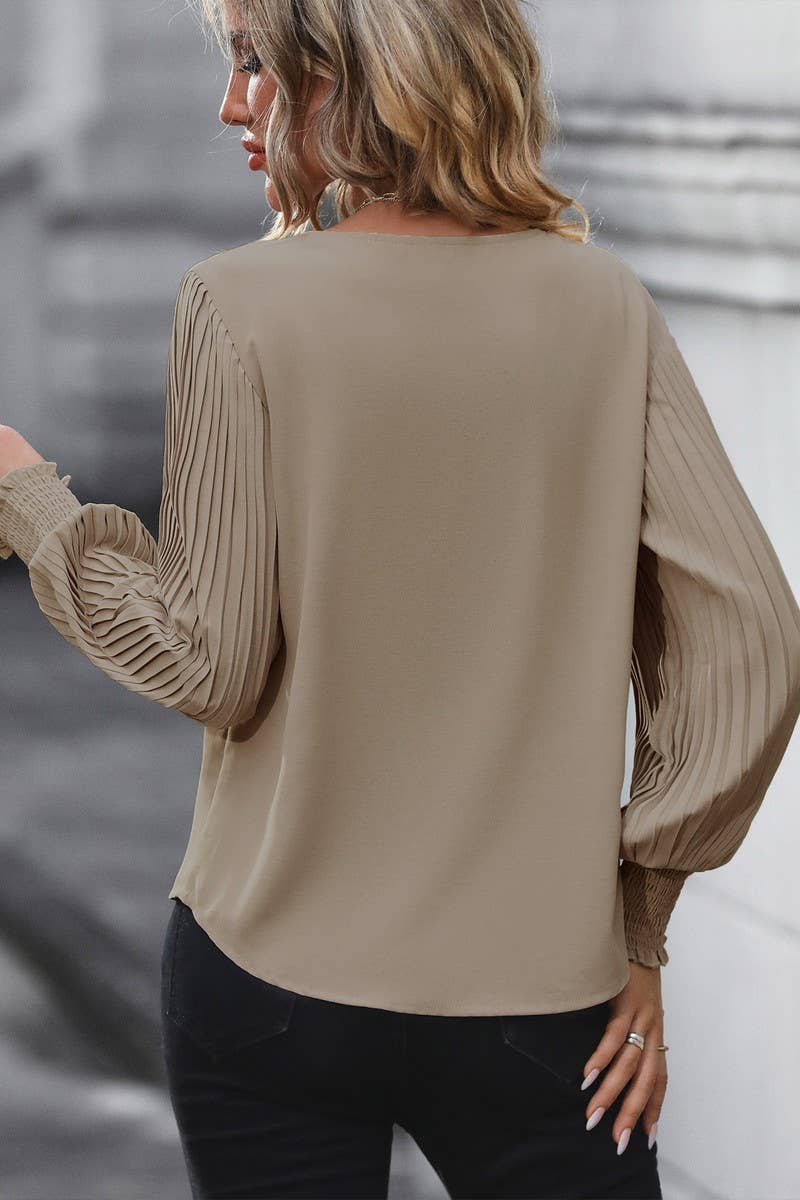 CWTBLL1722_V-NECK SOLID COLOR LONG SLEEVE SHIRT