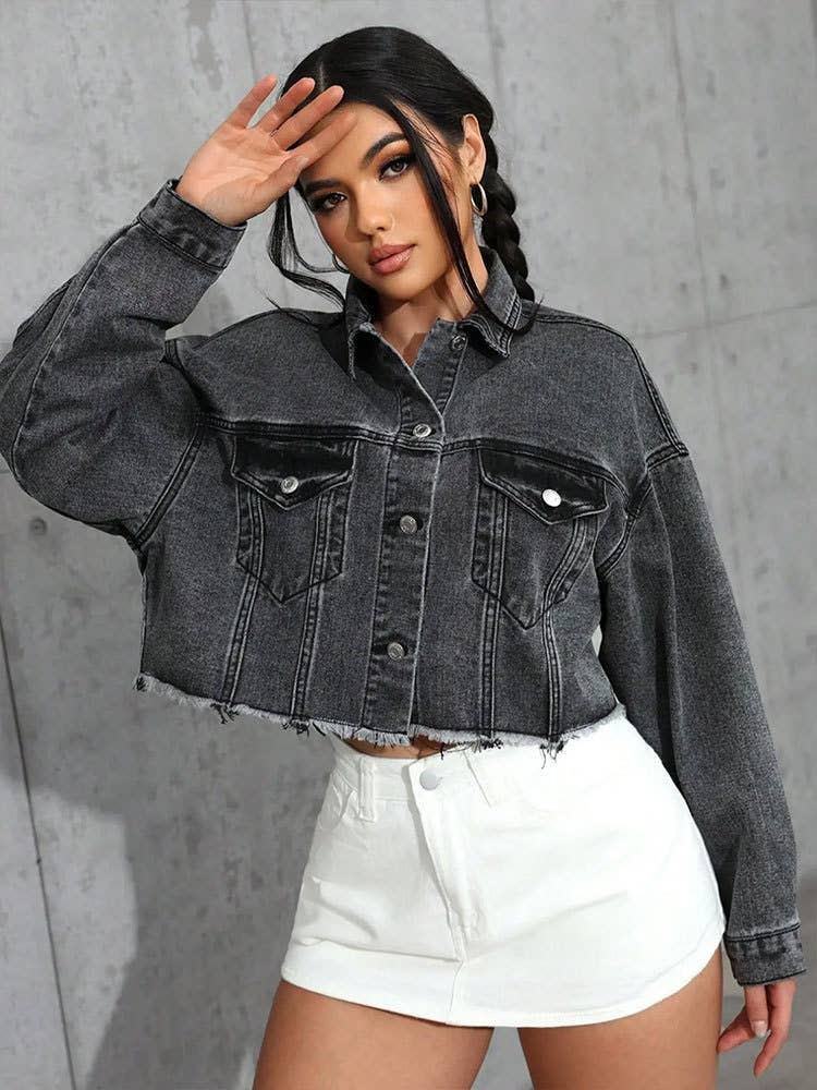 Fashionable fringed loose short denim jacket