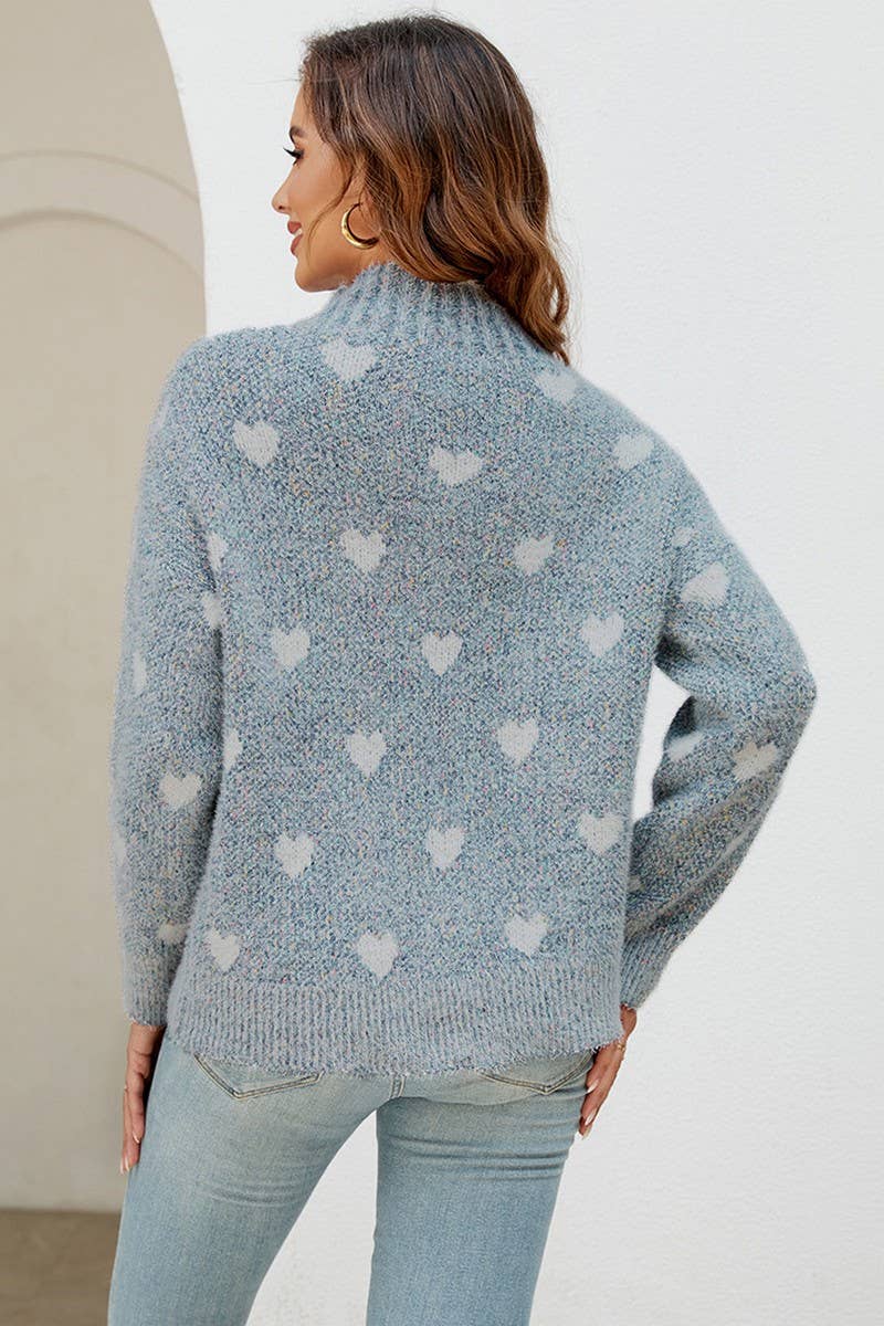 CWOSWL2567_CHENILLE HEART MOCK NECK CHRISTMAS SWEATER