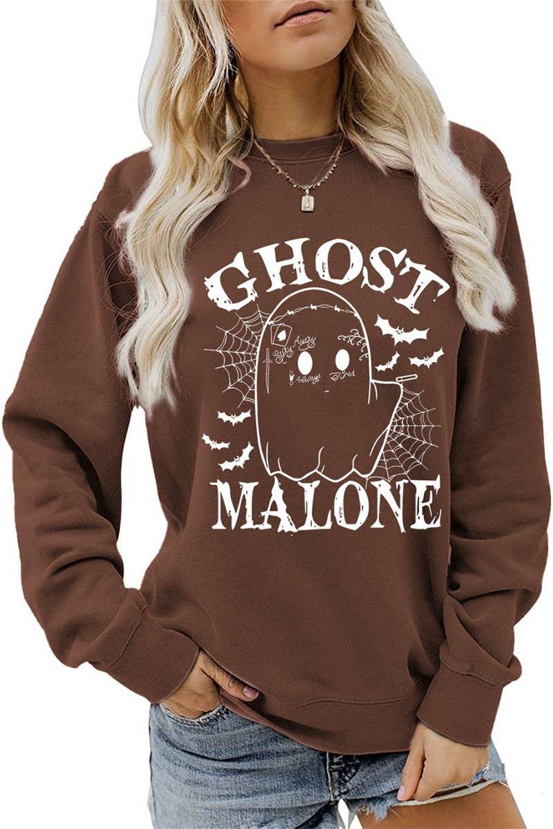 CWTSTL0364_WOMEN HALLOWEEN GHOST MALONE LONG SLEEVE PULLOVER