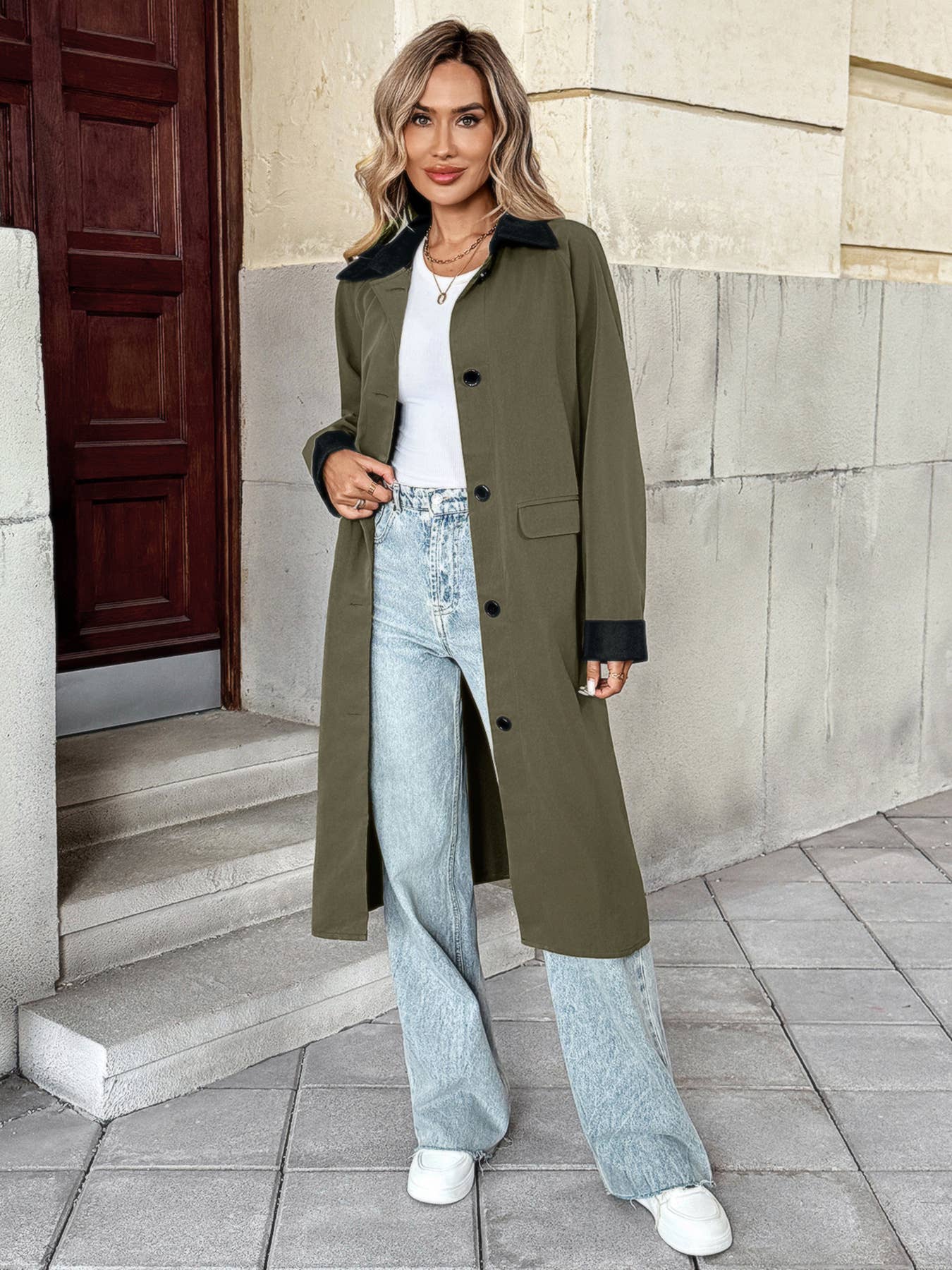 Contrast color easy temperament trench coat