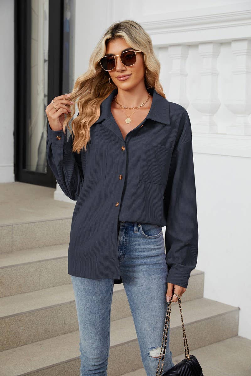CWOBL0187_COLLAR POCKET COLLAR SOLID COLOR SPLICING SHIRT