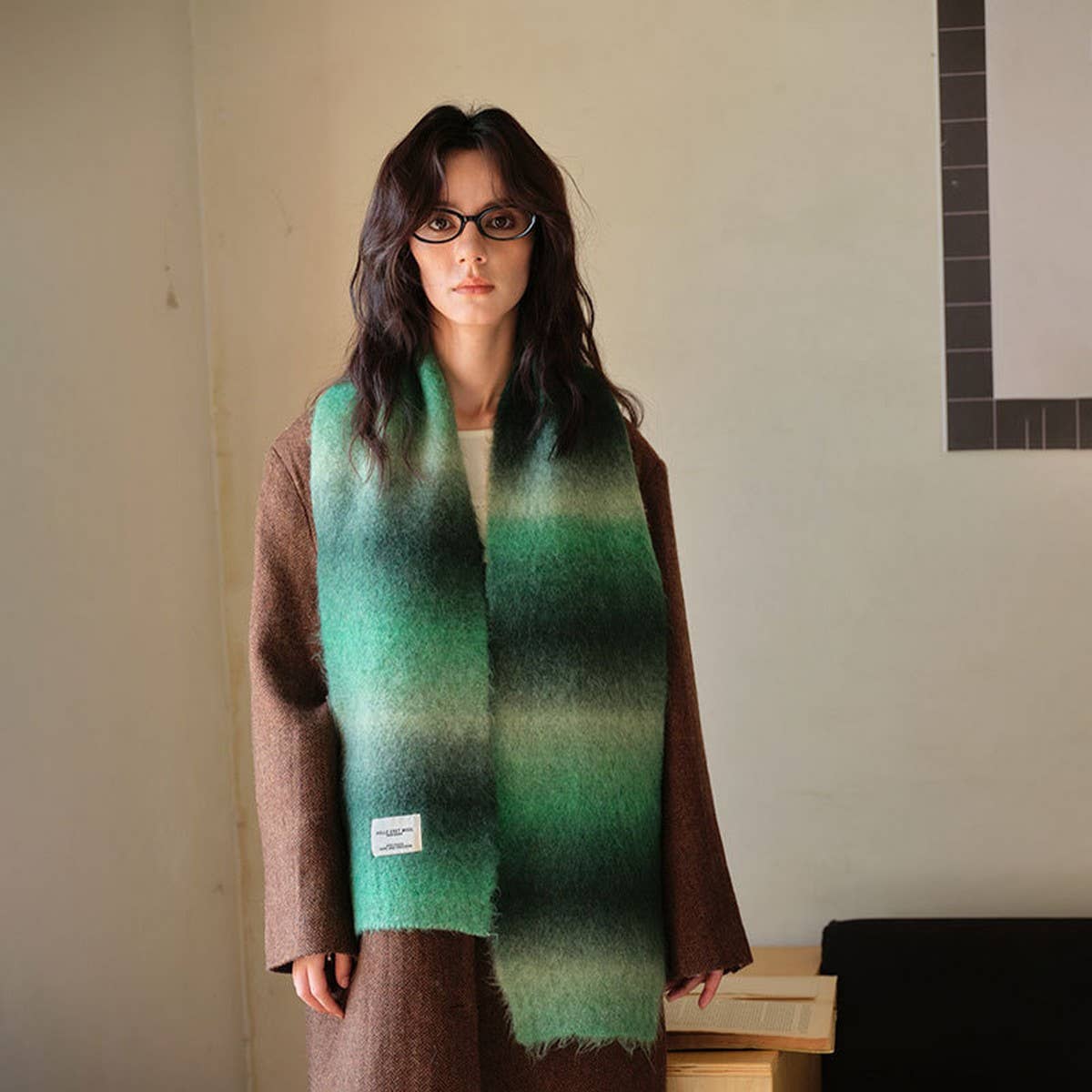 Unique Gradient Wool Blend Knit Scarf for Winter