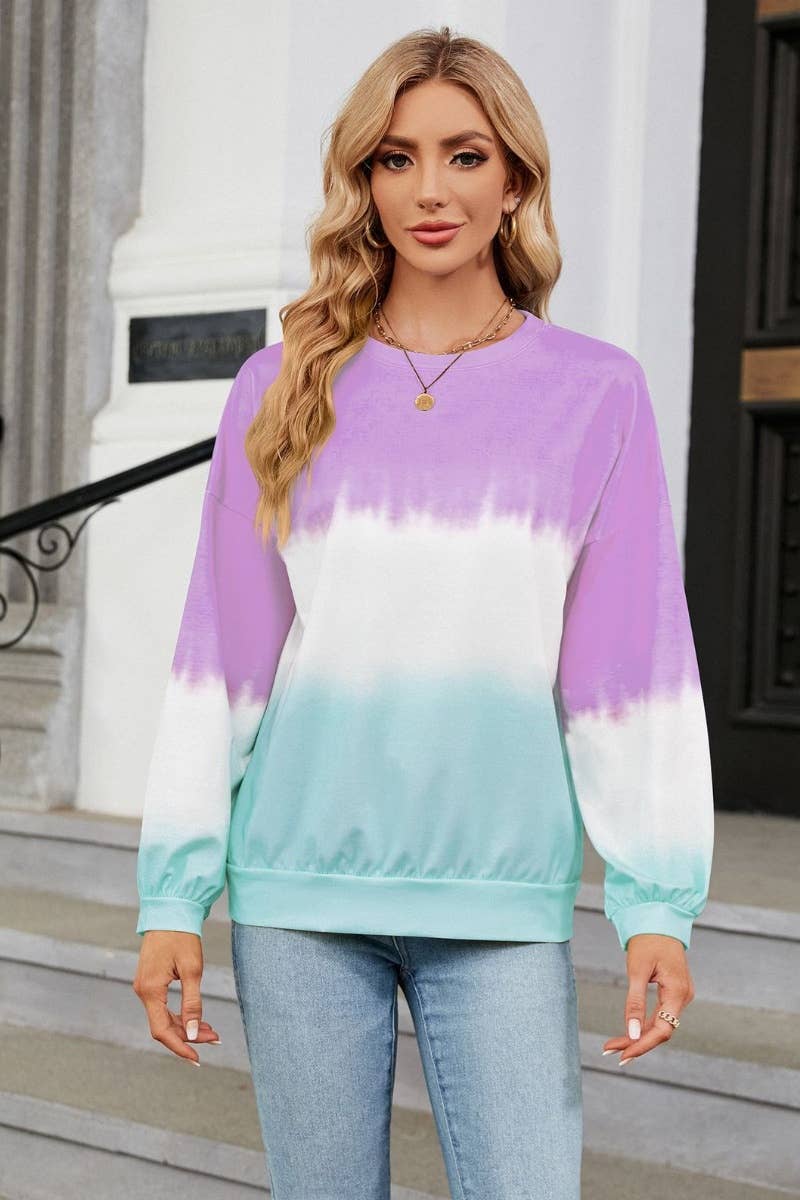 CWTBLL2829_CREW-NECK COLOR GRADIENT LONG-SLEEVED HOODIE