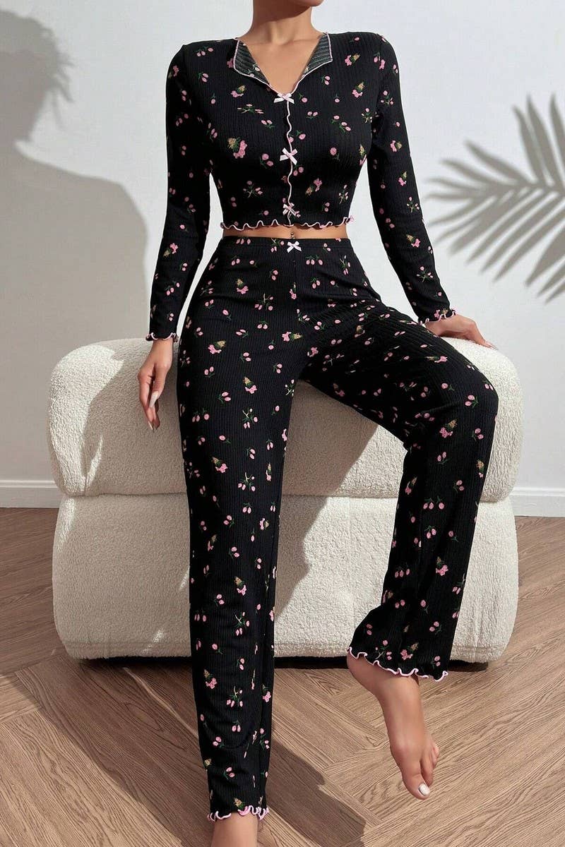 CWSPJ00472_FLORAL PRINT LONG SLEEVE PANTS PAJAMA SET