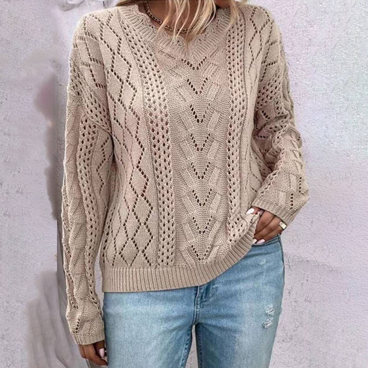 DESIGN HOLLOW V-NECK ALL-IN-ONE KNITWEAR