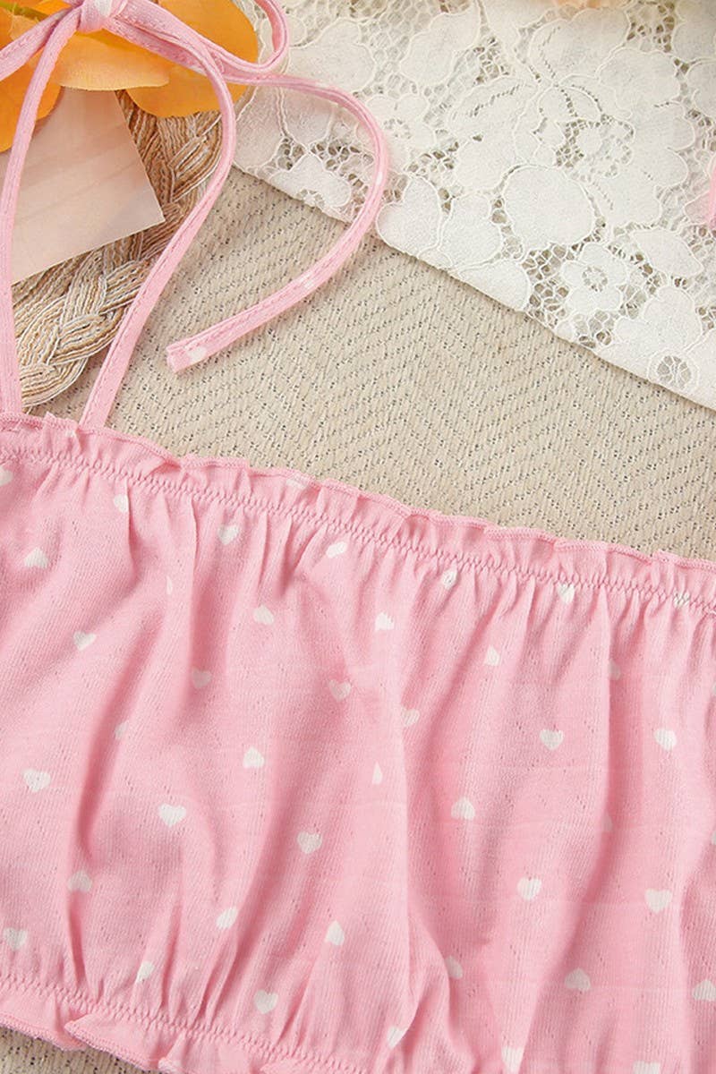 CWSPJ0206_PINK SUSPENDER SHORTS PAJAMAS HOMEWEAR SET