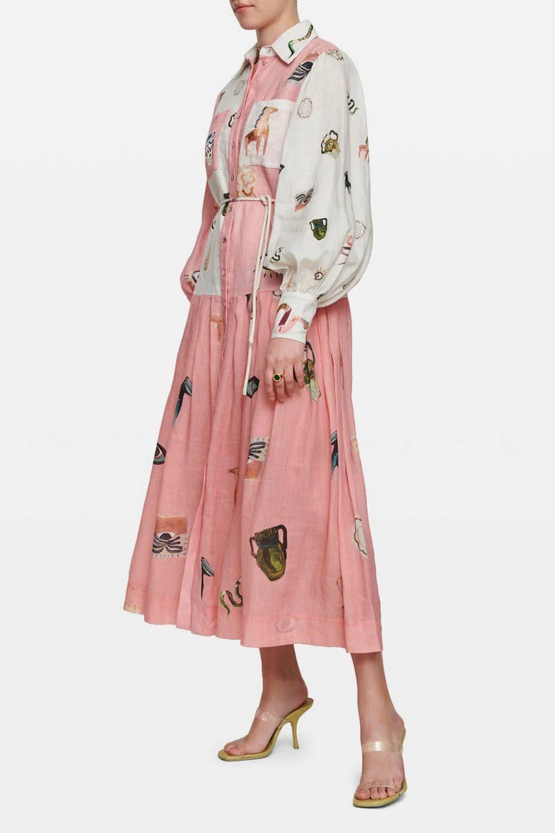 CWDMD5727FASHIONABLE LONG-SLEEVED PUFF SLEEVES TIE-UP DRESS