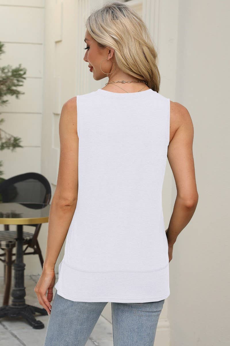 CWTBLSL0669_ROUND NECK SLEEVELESS SLIT LOOSE VEST TOP