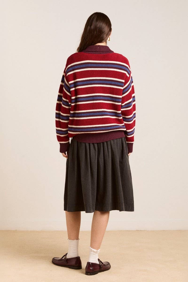 CWOSWL07738_2025 RETRO STRIPED COLORBLOCK POLO KNIT SWEATER