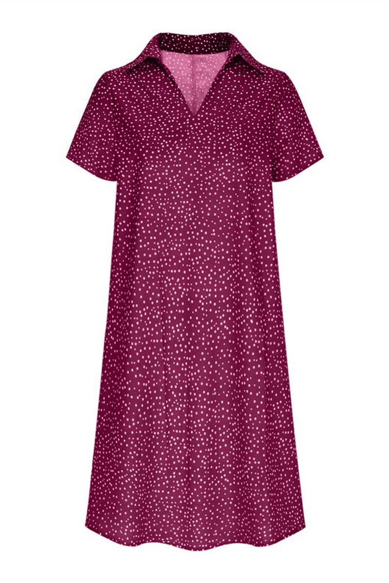 CWTDSS0060_LOOSE V-NECK PRINTED POLKA DOT SHIRT DRESS
