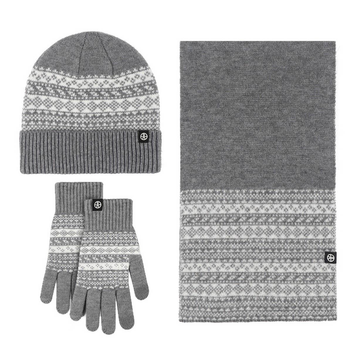 KNITTED GLOVES SCARF HAT WOOL THREE PIECE SET