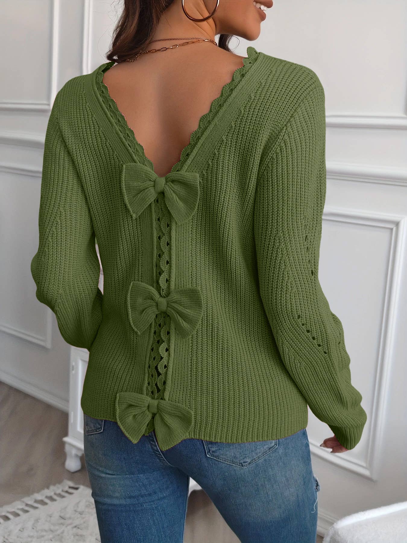 Back bow lace lace hollowed-out knitwear