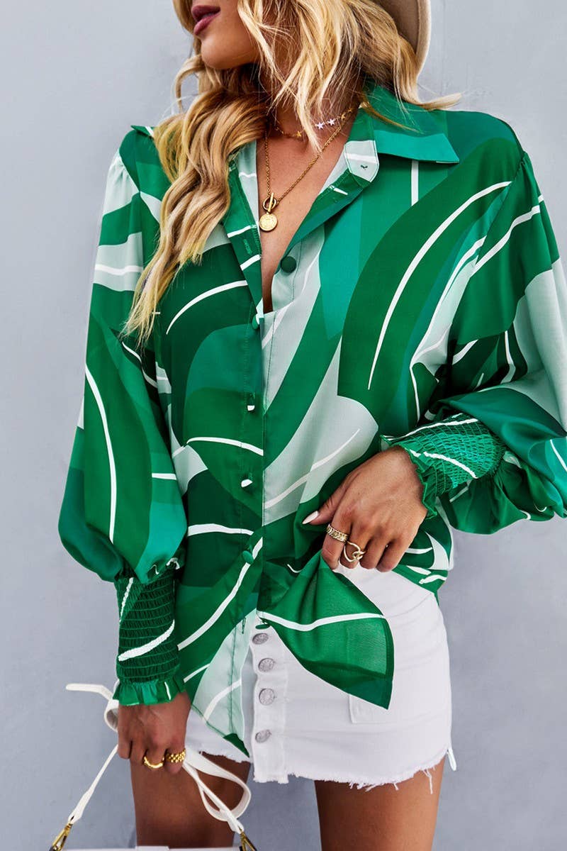 CWTBLL2770_LAPEL LONG SLEEVE PRINTED SHIRT TOP