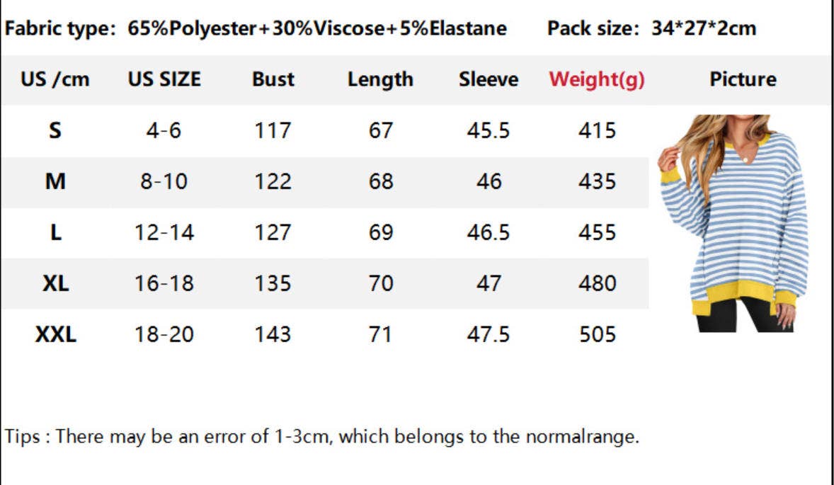 CWTBLL00830_COLORFUL STRIPE V NECK LOOSE SWEATSHIRT