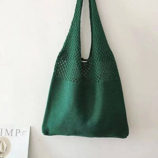 CWAB4568_HOLLOW KNIT LARGE CAPACITY SHOULDER TOTE BAG